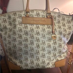 Dooney & Bourke Cream and Tan Signature Tote Bag
